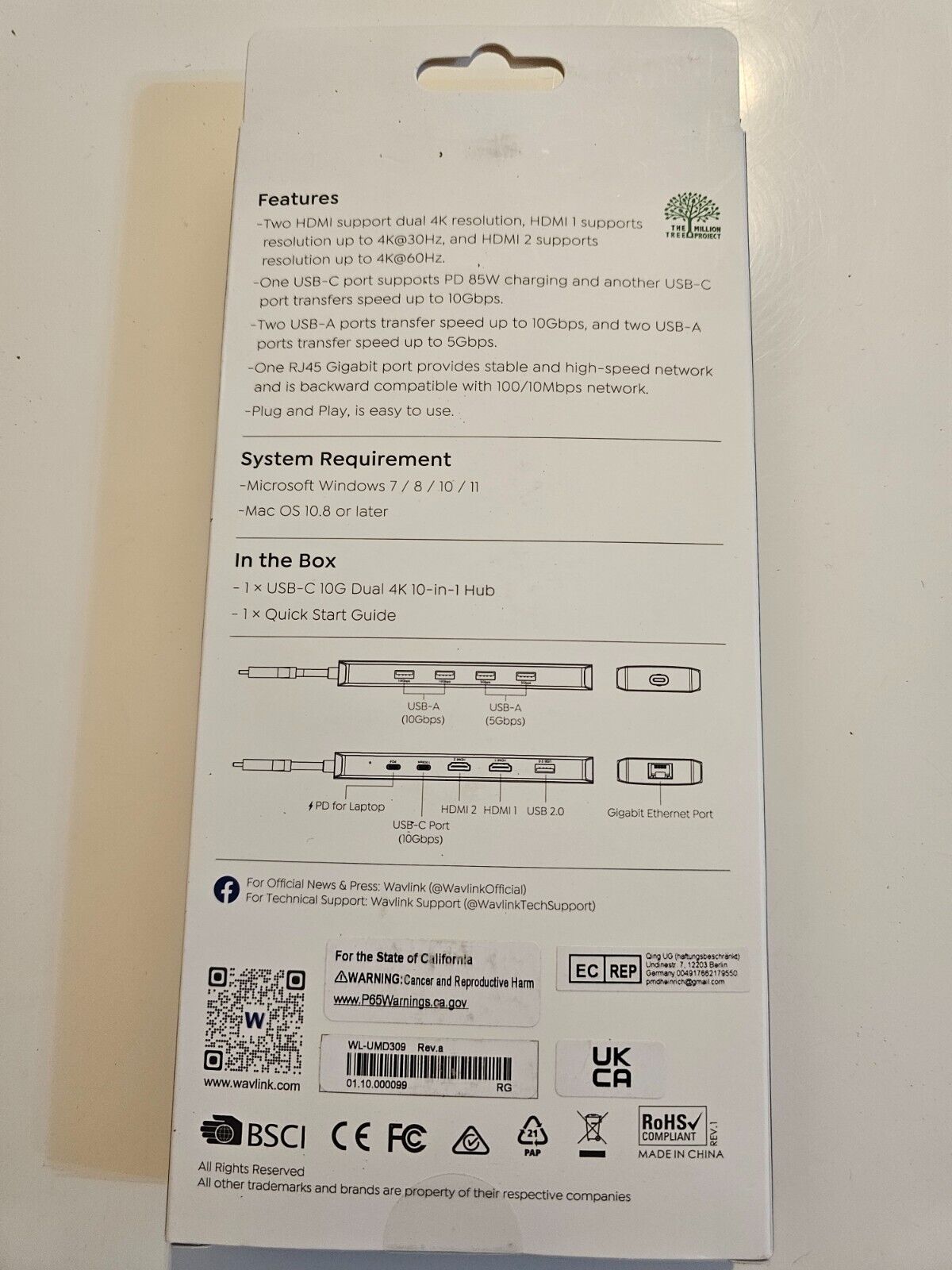 WAVLINK Laptop-Dockingstation, 10 G, USB-C-Hub, mit Dual-HDMI, 100 W PD-In, 10 G