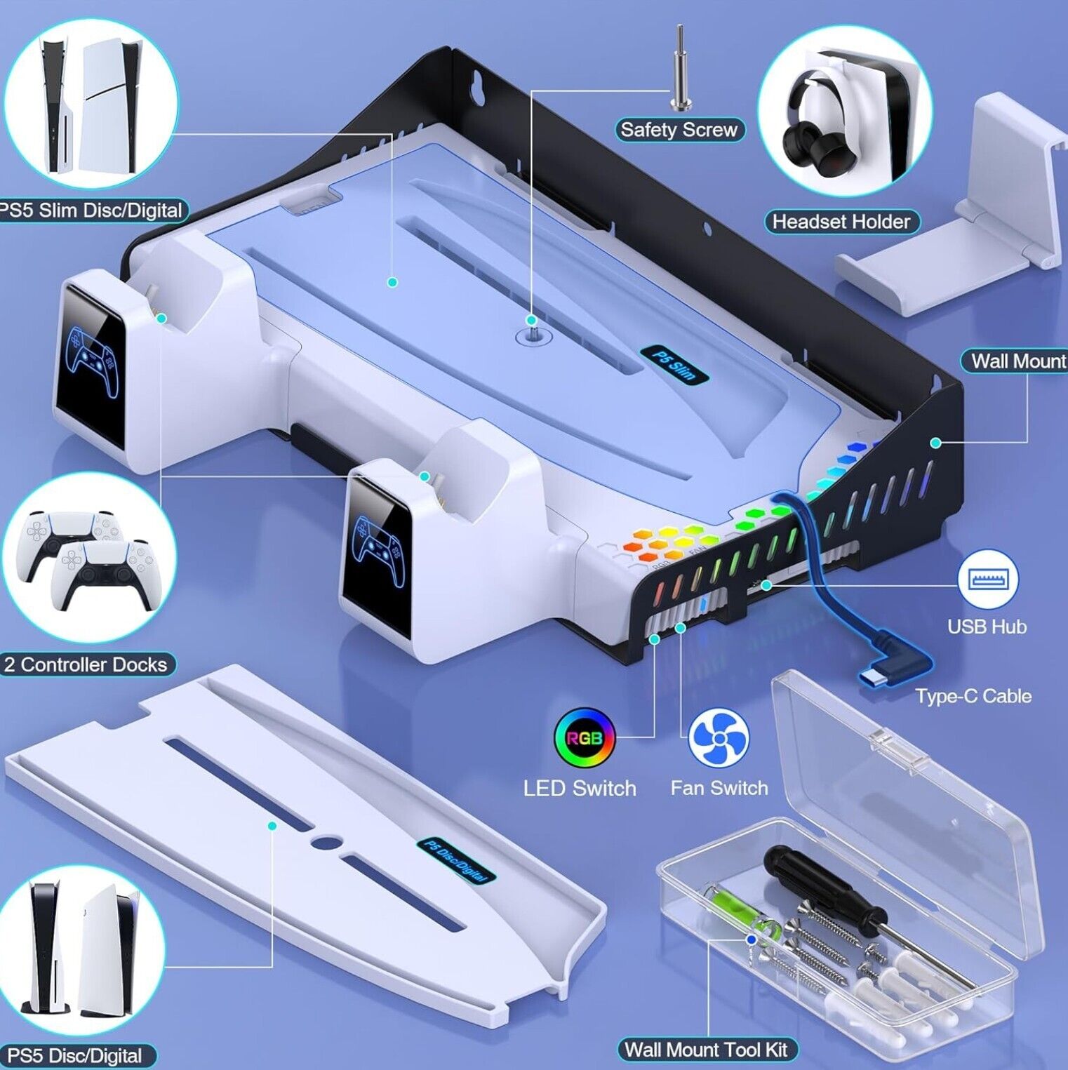 Wandhalterung PS5 Horizontal, PS5 Wandhalterung Horizontal für Playstation 5 Sli