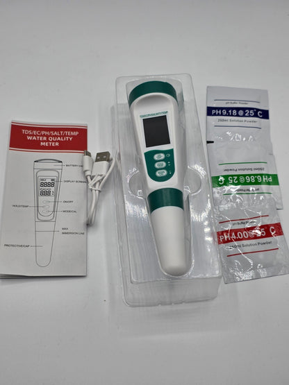 5-in-1 pH TDS EC Salzgehalt Temperatur Wassertester mit Stimme