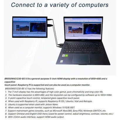 Raspberry Pi 5 Zoll HDMI-USB Touchscreen 800x480 kapazitiv IPS