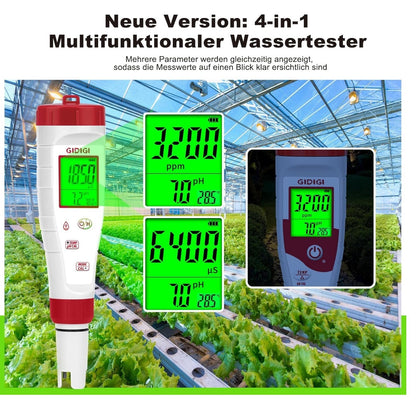4-in-1 pH TDS EC Messgerät Wasser Tester LCD Hintergrundbeleuchtung