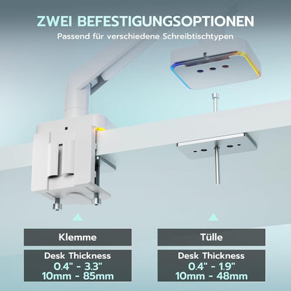 Ergonomische RGB Monitor Halterung Weiß 17-49 Zoll VESA 75/100 20kg