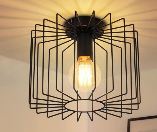 Deckenleuchte Vintage Deckenlampe Schwarz: Retro Metall Flurlampe Käfig E27 Wohn