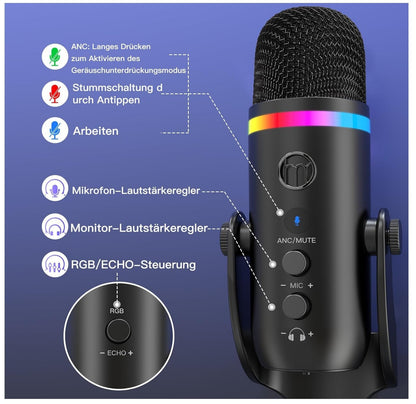 USB-Mikrofon K66 Pro mit ANC, RGB, Plug & Play für Streaming & Podcast