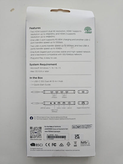 WAVLINK Laptop-Dockingstation, USB-C-Hub, Dual-HDMI, 100 W PD-In für WINDOWS