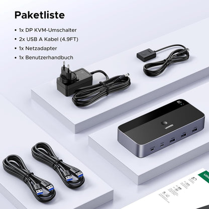 DisplayPort KVM Switch 2 PC 2 Monitore 8K@60Hz USB 3.0 Hub