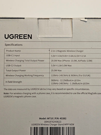 UGREEN MagFlow Qi2 15W iPhone Ladestation, 2 in 1 kabelloses Ladegerät MagSafe-K
