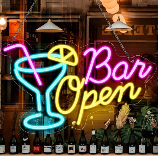 Bar Open Neon Schild Cocktail USB Dimmbar Deko