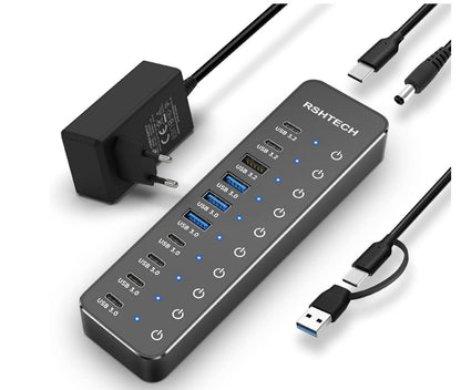 10-Port USB-C Hub 3.2/3.0 mit 60W Netzteil 1m Kabel