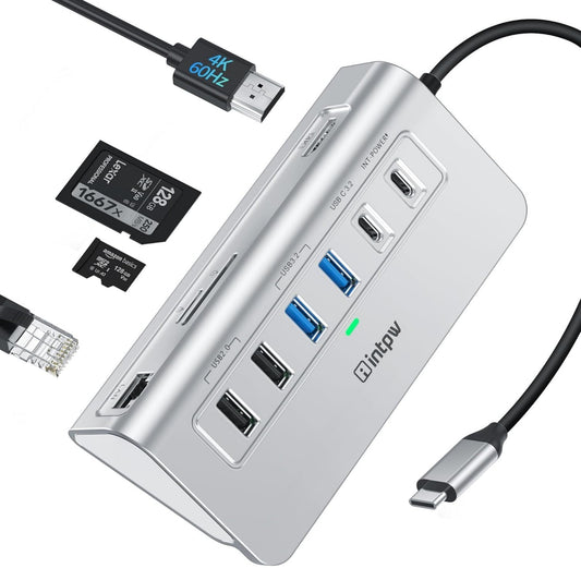 10-in-1 USB-C Hub 4K@60Hz HDMI 100W PD Ethernet SD/TF Schwarz
