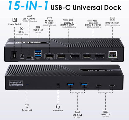 Triple Display Docking Station mit 100W PD, 15-in-1 USB-C Laptop Dockingstation