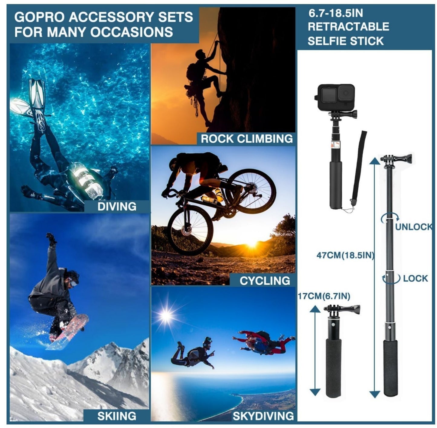 GoPro Hero 13 Zubehör Set Wasserdicht 70m Fahrradhalterung