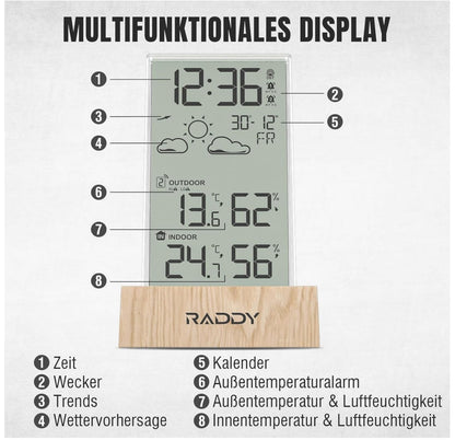 Funk-Wetterstation mit Außensensor 5.5” LCD Wettervorhersage