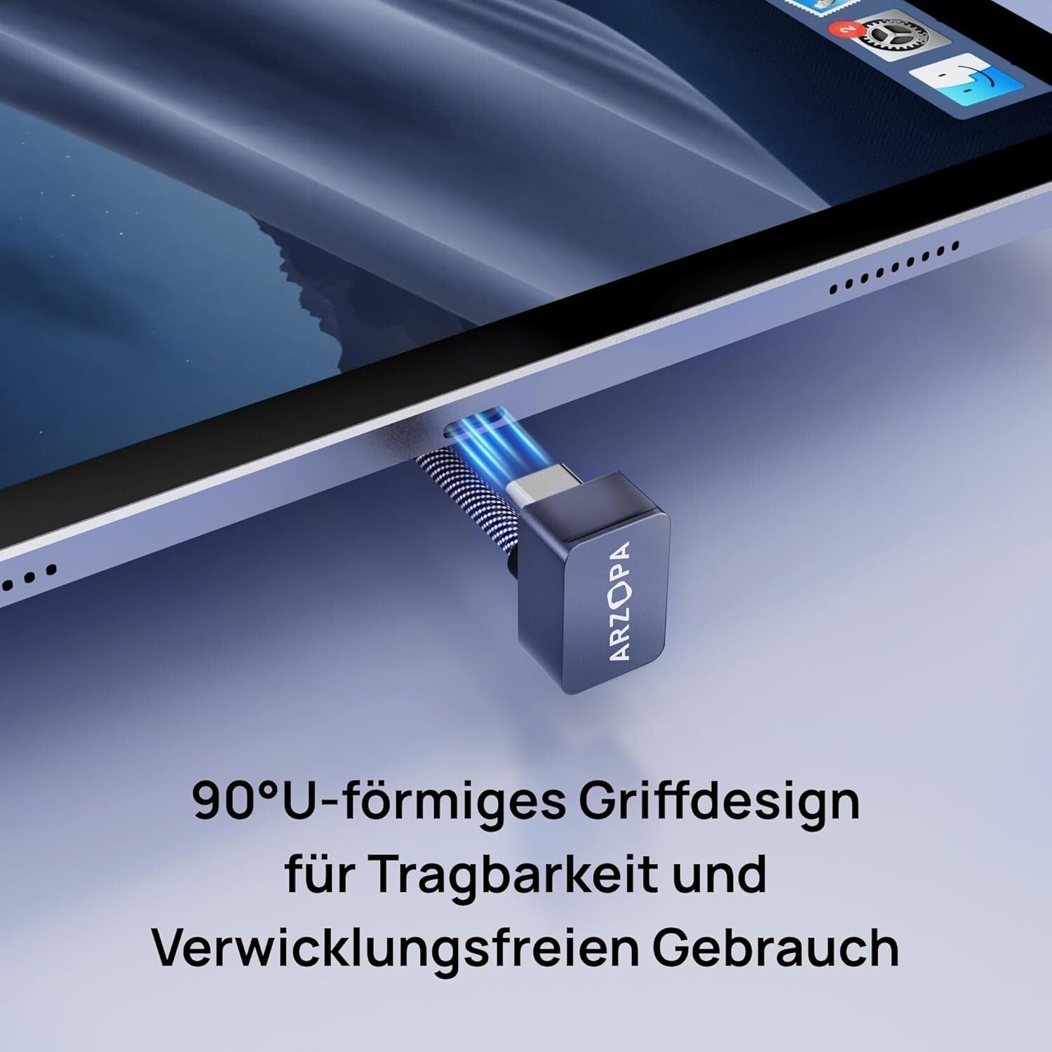 USB-C Kabel 100W PD 10Gbps 90° U-Design 1m Nylon iPhone 16/S24
