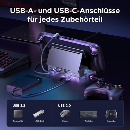 9-in-1 Steam Deck Dock 4K@120Hz DP 10Gbps USB PD 100W Ethernet SD/TF