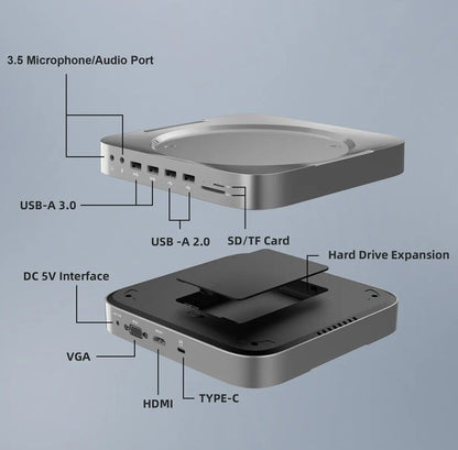 12-in-1 Typ C Hub mit Festplattengehäuse SD-/TF-Speicherkartenleser für Mac Mini