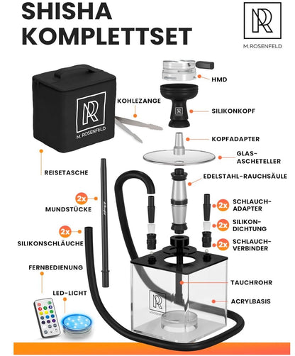 Shisha Set To Go Acryl mit 2 Schläuchem HMD LED Tasche Zubehör