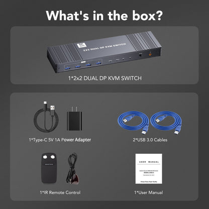 8K Dual DP KVM-Switch 8K@60Hz 4K@120/144Hz 1080P@165Hz 2 PCs 2 Monitore USB 3.0