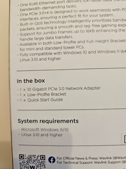 WAVLINK 10G Base-T PCIe Netzwerkkarte, 10000/5000/2500Mbps PCI Express Ethernet