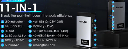 WAVLINK USB C Docking Station 125W Laden für Laptop, 11-in-1 Dreifach Display La