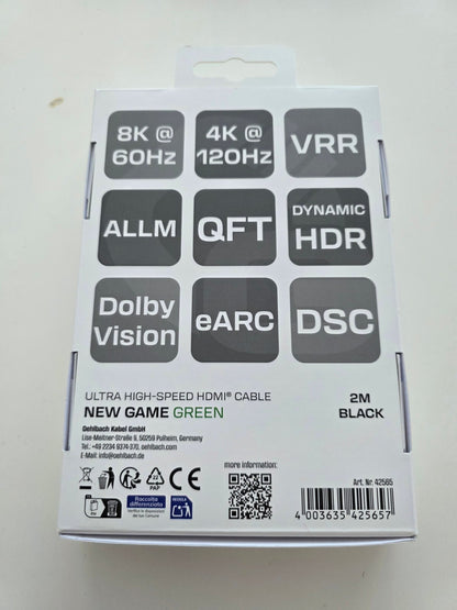 OEHLBACH New Game Green 2m HDMI 2.1b Kabel 8K@60Hz eARC VRR ALLM PS5 Xbox