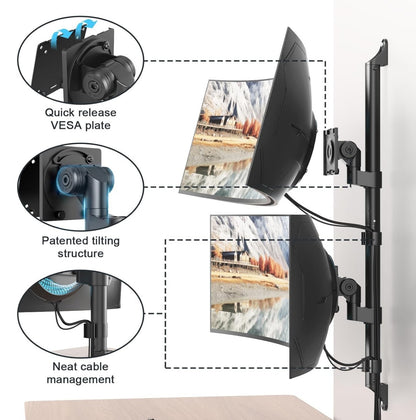 17-57" Monitor Wandhalterung 2 Monitore, 27kg/Arm, VESA 75/100, Gasfeder