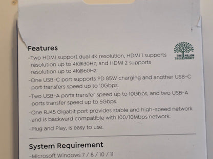 WAVLINK 10G USB-C Docking Station Dual HDMI 100W PD Windows