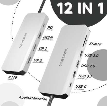 WAVLINK Laptop Dock Dual DP, HDMI, 100W PD, 10Gbps USB, 2,5G LAN