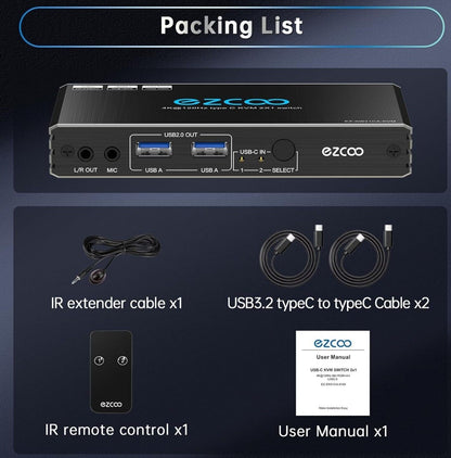 4K@120Hz USB-C KVM Switch HDMI 2.1 für 2 Laptops, PD100W, Fernbedienung