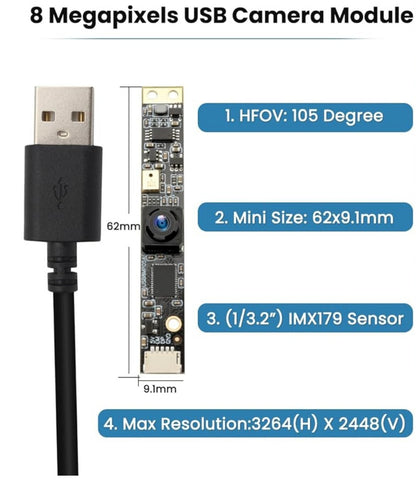 8MP USB Kamera 30fps 105° Weitwinkel Lightburn für PC Raspberry Pi