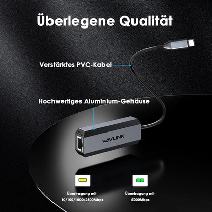 USB-C zu Ethernet Adapter 5Gbps RJ45 für MacBook/iPad Pro