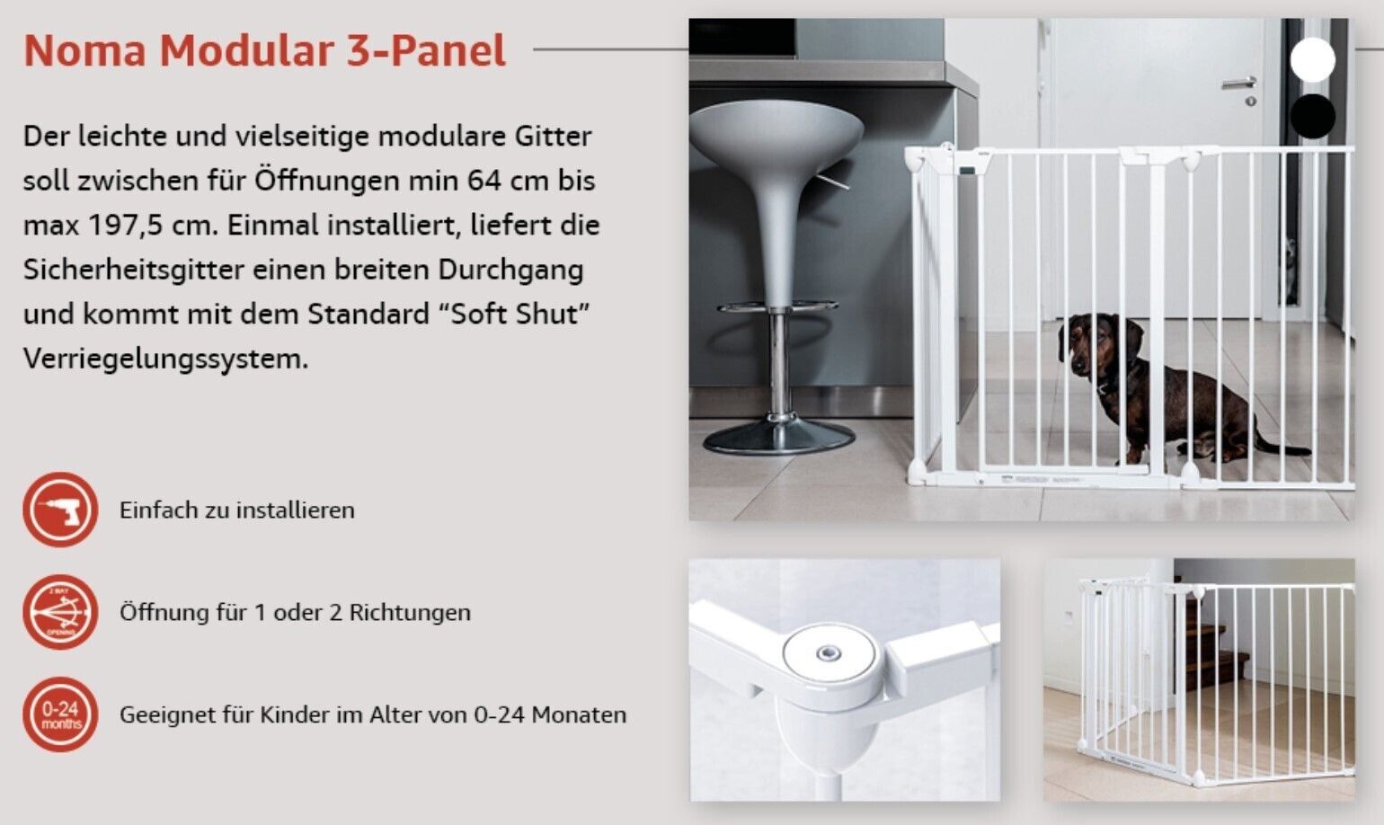 noma 31026 3 Panel Konfigurationsgitter, inklusiv Wandmontage, 84-321 cm, weiß