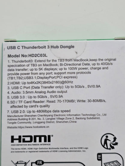 USB-C Hub 8in2 für MacBook M4/M3/M2/M1, 4K HDMI, Thunderbolt 3, SD/TF