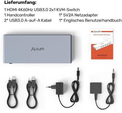 KVM Switch 2 PC 1 Monitor 4K@60Hz USB 3.0