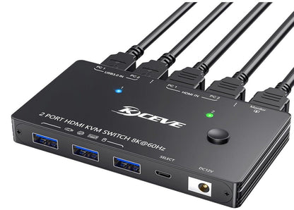 KVM Switch 2 PC 1 Monitor HDMI 8K@60Hz 4K@120Hz 2K@144Hz USB 3.0