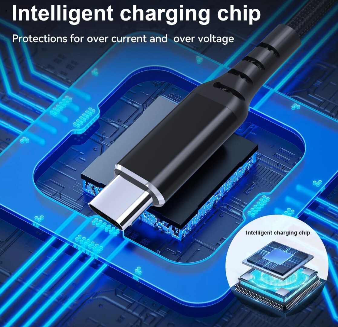 USB-C 2-in-1 Kabel 100W PD 480Mbps Nylon 1m Schwarz