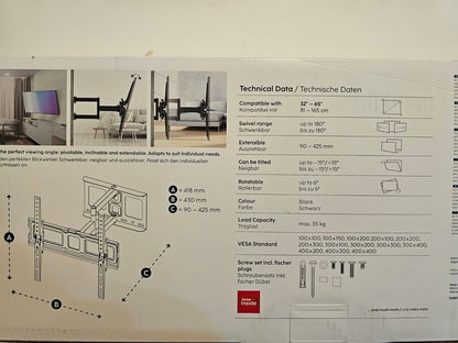 TV Wandhalterung schwenkbar, neigbar, ausziehbar (TV Wandhalterung 32-65 Zoll, V
