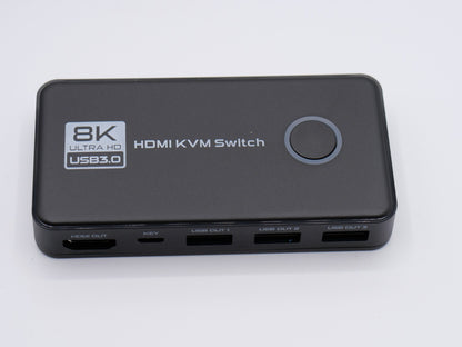 8K@60 Hz 4K@120 Hz KVM Switch 2 Port HDMI 2.1 USB 3.0 2 PCs an 1 Monitor + Kabel