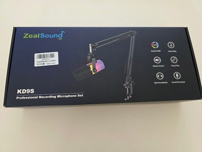 KD9S USB Mikrofon mit RGB, Boomarm, Nierencharakteristik für PC, Handy, PS5 – Id