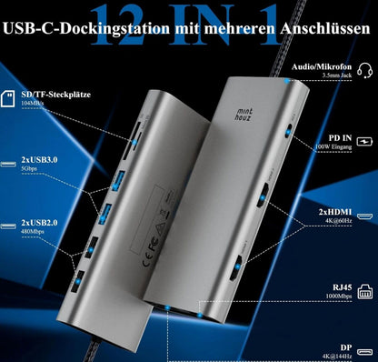 USB C Docking Station 12in1 Triple Monitor 4K@144Hz