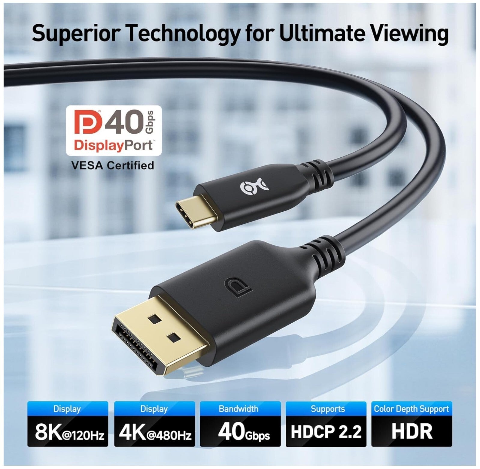 VESA USB-C DisplayPort 2.1 Kabel 2m 8K@120Hz 4K@480Hz