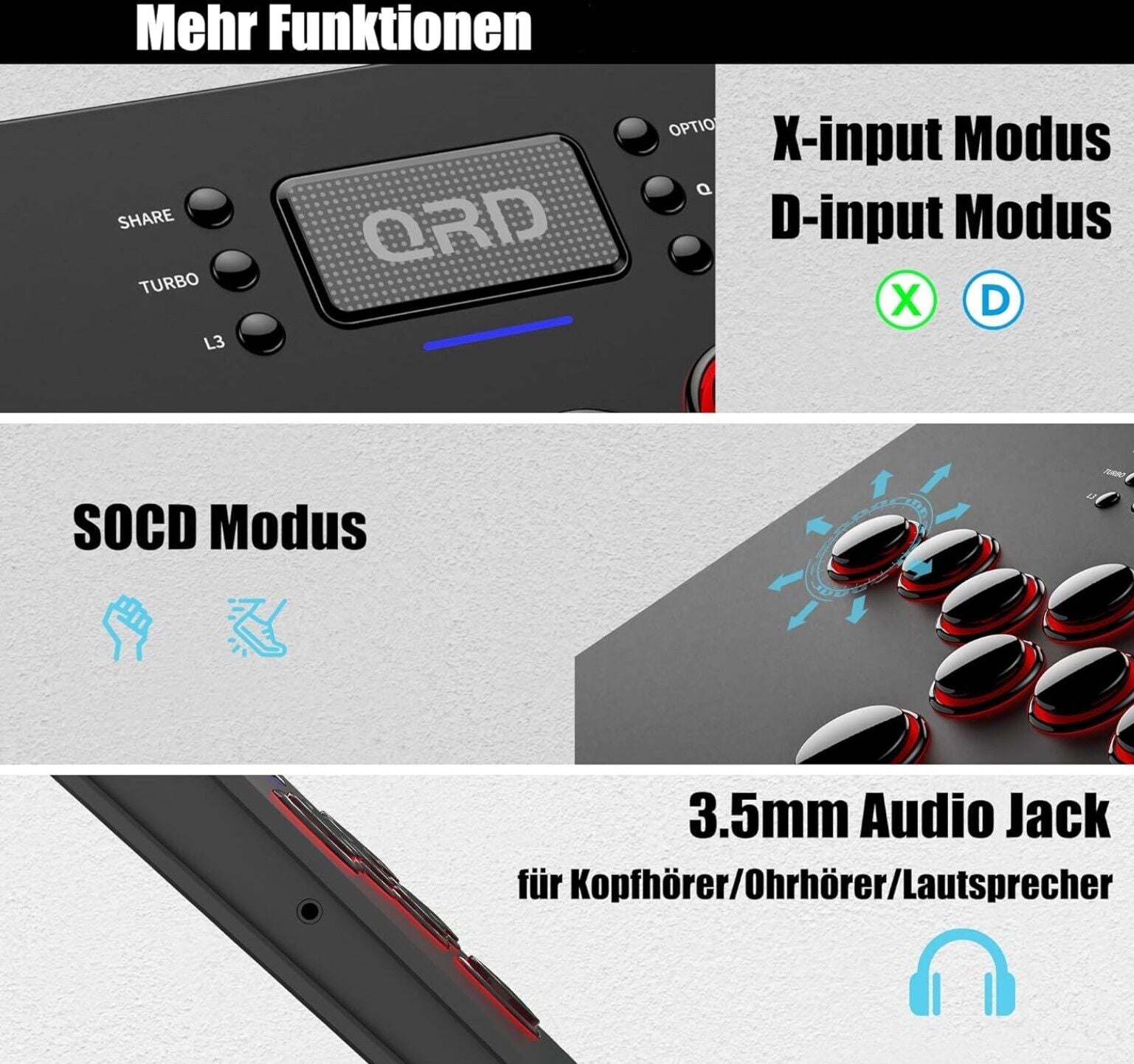 QRD S3 Kabellos Arcade Stick für Nintendo Switch PS4 PS3 Xbox 360 PC Mac Android