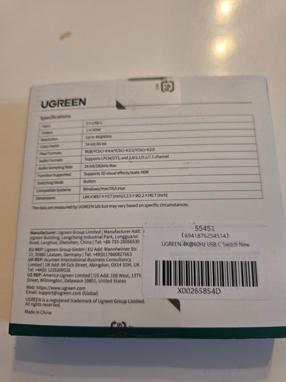 UGREEN USB C Switch 2 in 1 HDMI 4K@60Hz für 2 PC 1 Monitor
