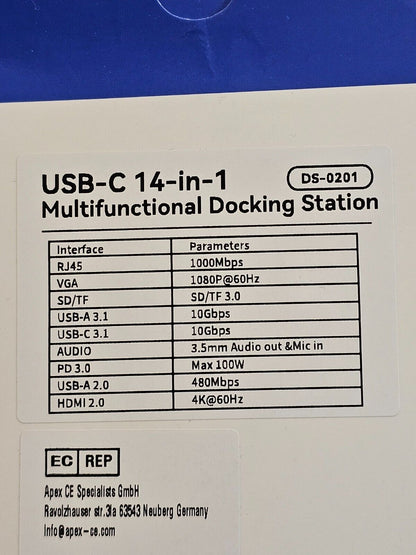 2 * 4K60 HDMI, 1080p VGA, Ethernet, 3 USBC 10Gbps, 100W PD, SD/TF 3.0, Audioansc