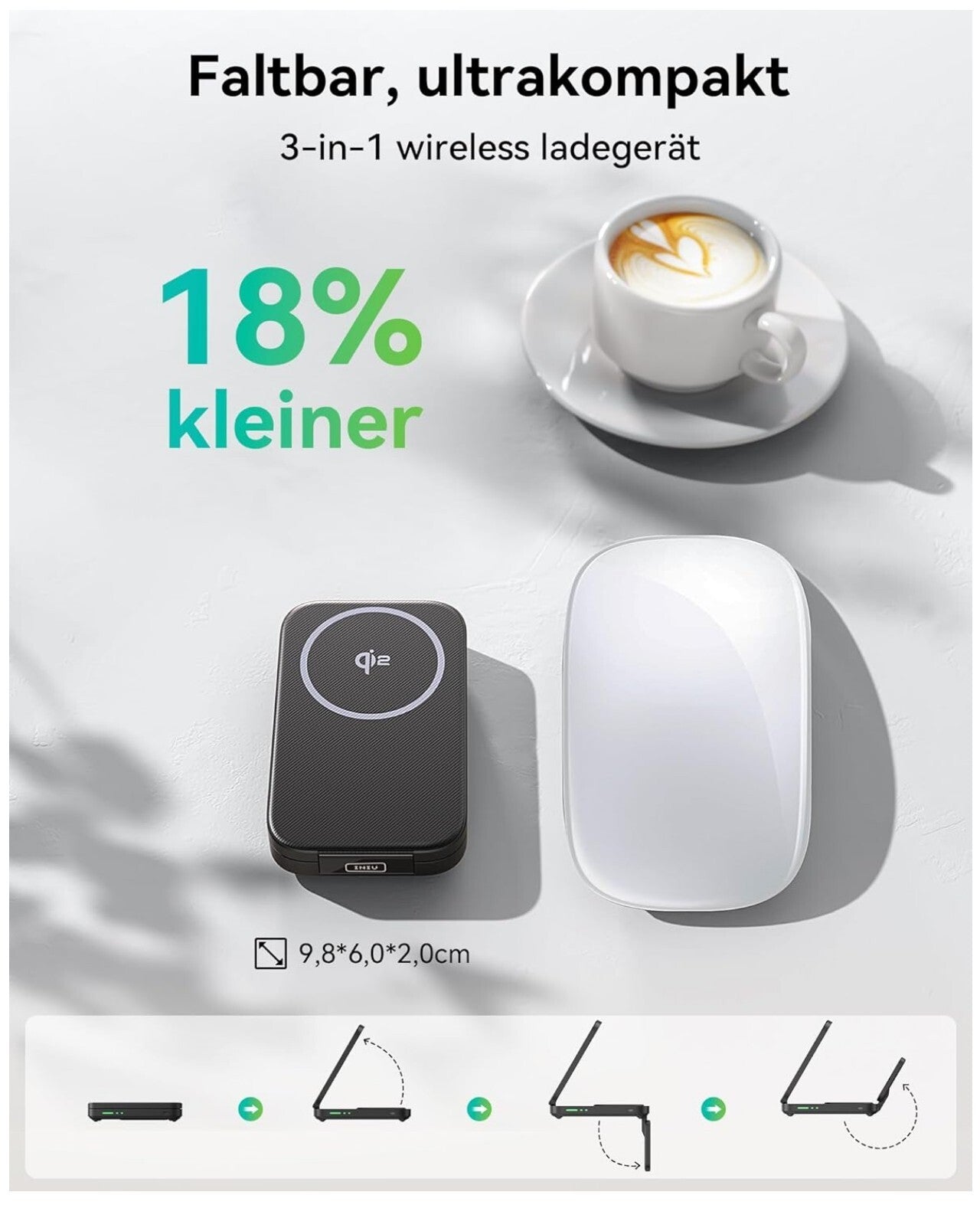 3-in-1 Induktive Ladestation 15W Qi2 MagSafe Mintgrün iPhone Apple Watch AirPod