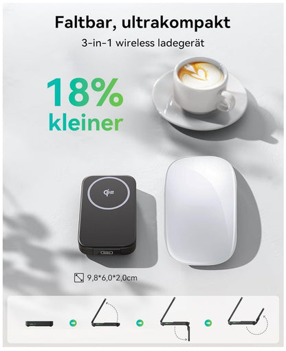 3-in-1 Induktive Ladestation 15W Qi2 MagSafe Mintgrün iPhone Apple Watch AirPod