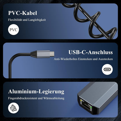 USB-C LAN Adapter 5G RJ45 Ethernet Aluminium Windows/Mac/Linux