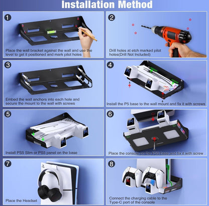 Wandhalterung PS5 Horizontal, PS5 Wandhalterung Horizontal für Playstation 5 Sli