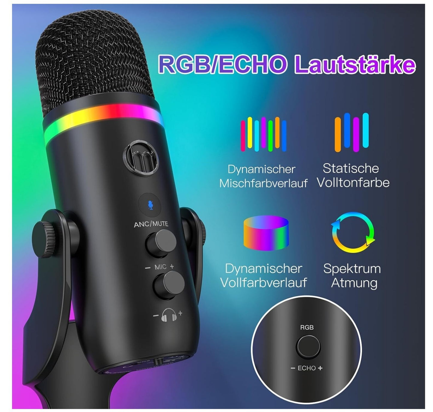 USB-Mikrofon K66 Pro mit ANC, RGB, Plug & Play für Streaming & Podcast