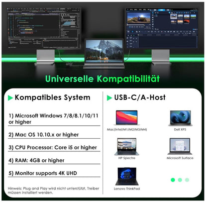 USB 3.0/USB C Dual HDMI Adapter 4K@30Hz + 1080p@60Hz